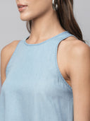 Incut Ice Wash Cotton Tencel Denim A-Line Dress