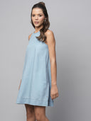 Incut Ice Wash Cotton Tencel Denim A-Line Dress