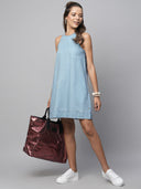 Incut Ice Wash Cotton Tencel Denim A-Line Dress