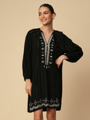 LUREX CREPE EMBROIDERED TUNIC DRESS