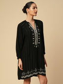 LUREX CREPE EMBROIDERED TUNIC DRESS
