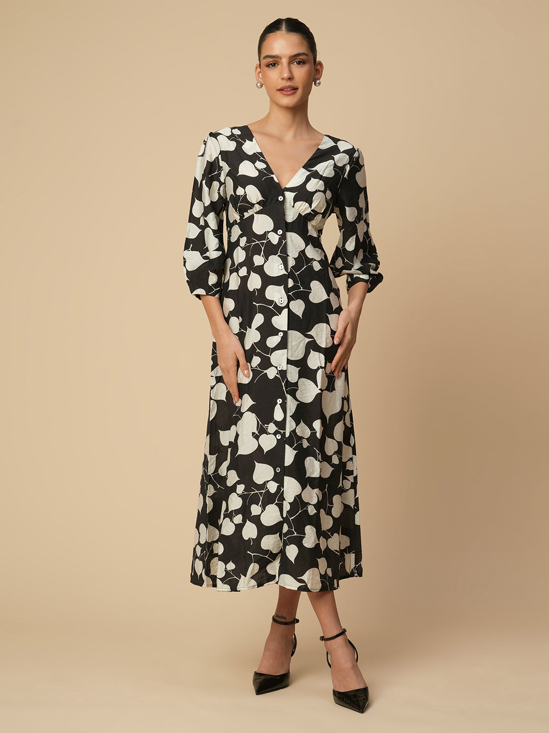 PEEPAL HEARTS CRUSHED VISCOSE BASQUE DRESS