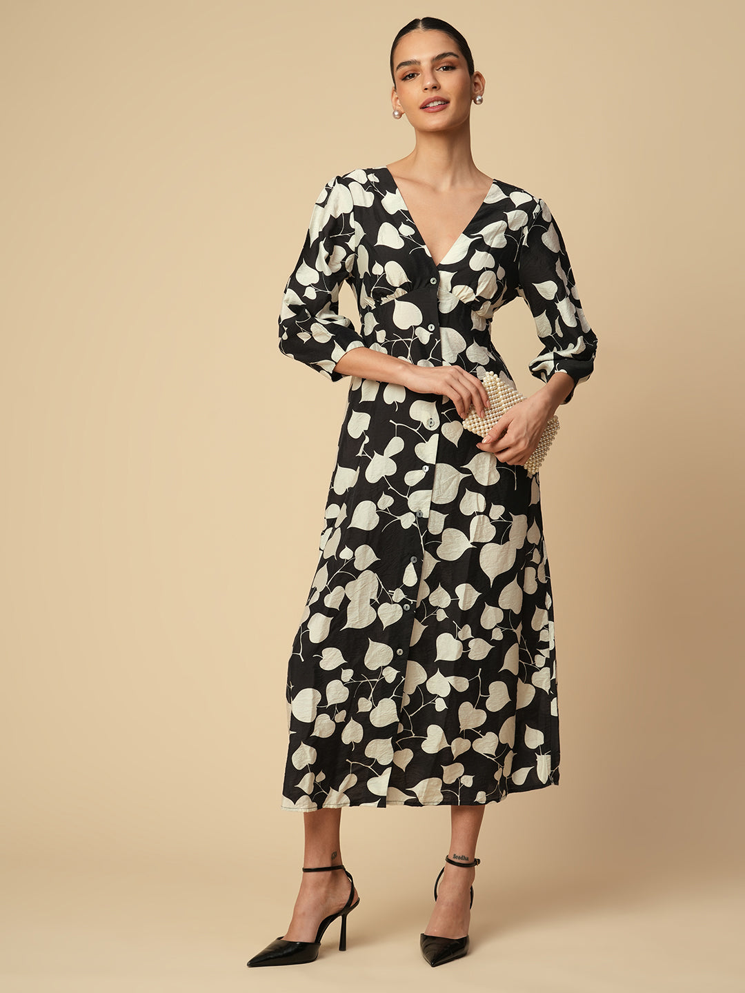 PEEPAL HEARTS CRUSHED VISCOSE BASQUE DRESS