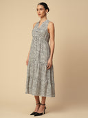 CRUSHED VISCOSE TIERED INCUT SHIRT DRESS