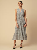 CRUSHED VISCOSE TIERED INCUT SHIRT DRESS