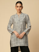 CRUSHED VISCOSE PIN TUCKED LONGLINE TUNIC & BLACK FLUID TROUSER SET