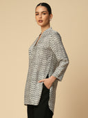 CRUSHED VISCOSE PIN TUCKED LONGLINE TUNIC & BLACK FLUID TROUSER SET