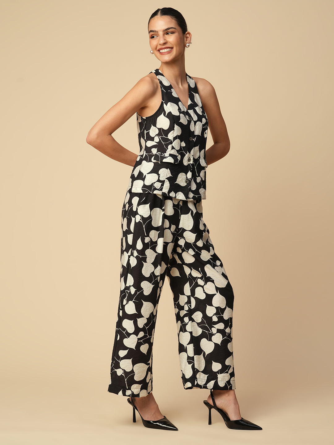 PEEPAL HEARTS CRUSHED VISCOSE WAIST COAT & WIDE LEG TROUSERS CO-ORD SET