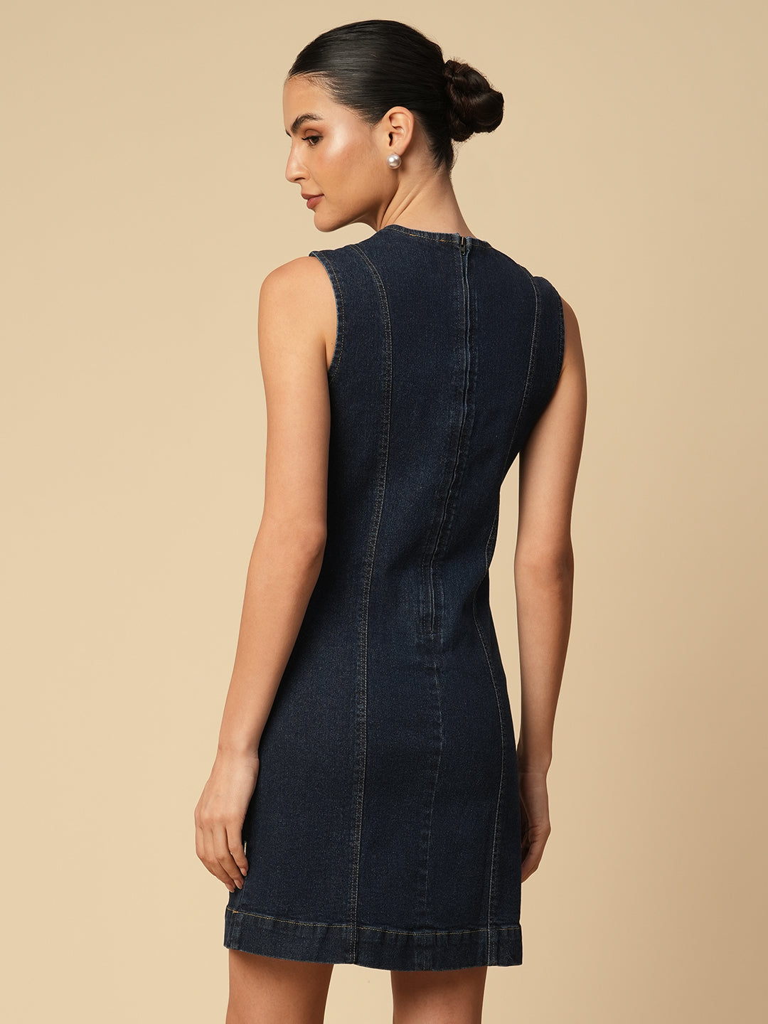 DENIM EMBELLISHED FITTED DRESS