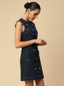 DENIM EMBELLISHED FITTED DRESS
