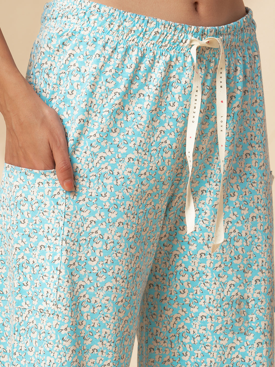 FLORAL JERSEY LACE TRIMMED NIGHTSUIT