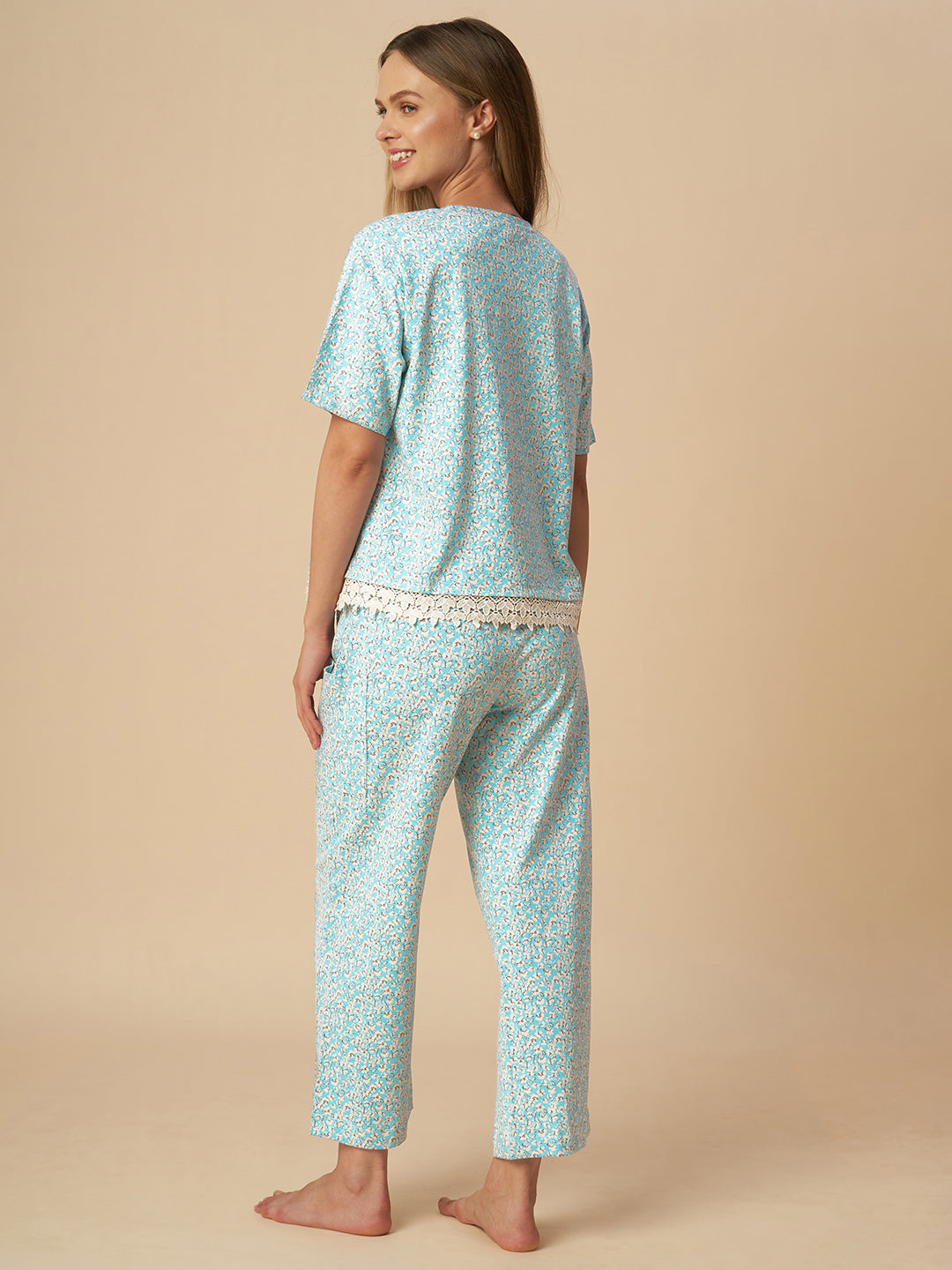 FLORAL JERSEY LACE TRIMMED NIGHTSUIT