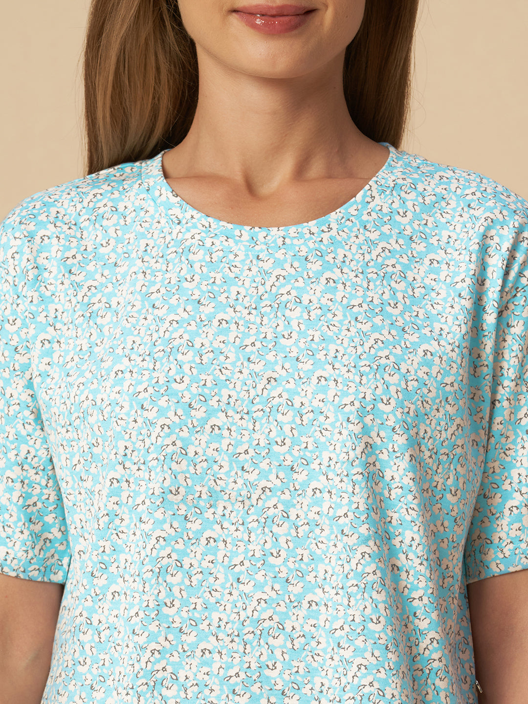 FLORAL JERSEY LACE TRIMMED NIGHTSUIT