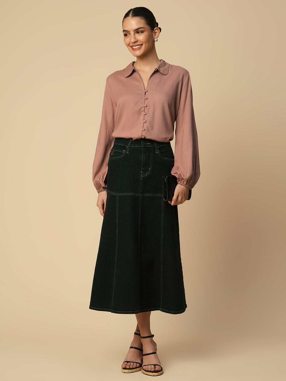 VISCOSE DOT PETER PAN COLLAR  BUTTON DOWN SHIRT