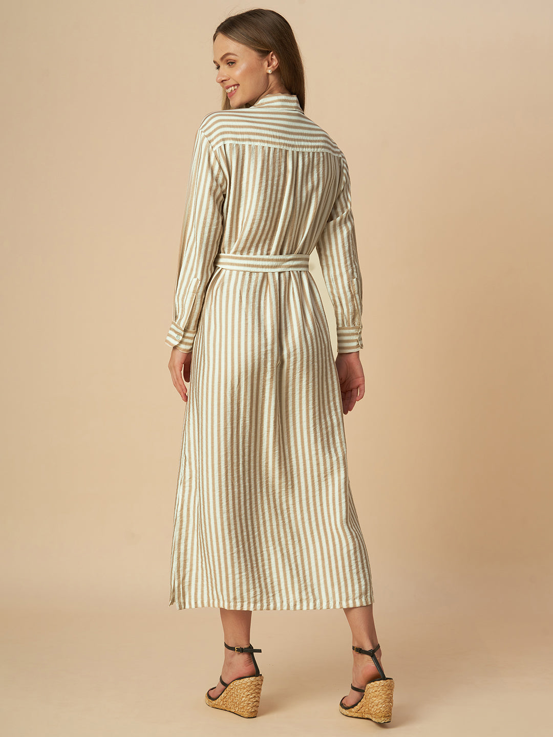 CRUSHED STRIPED SHIRT DRESS
