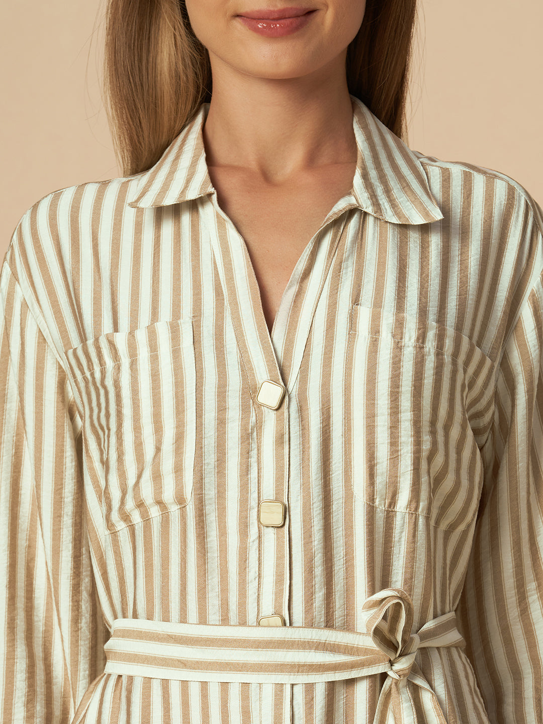 CRUSHED STRIPED SHIRT DRESS
