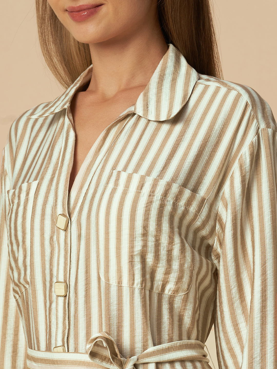 CRUSHED STRIPED SHIRT DRESS