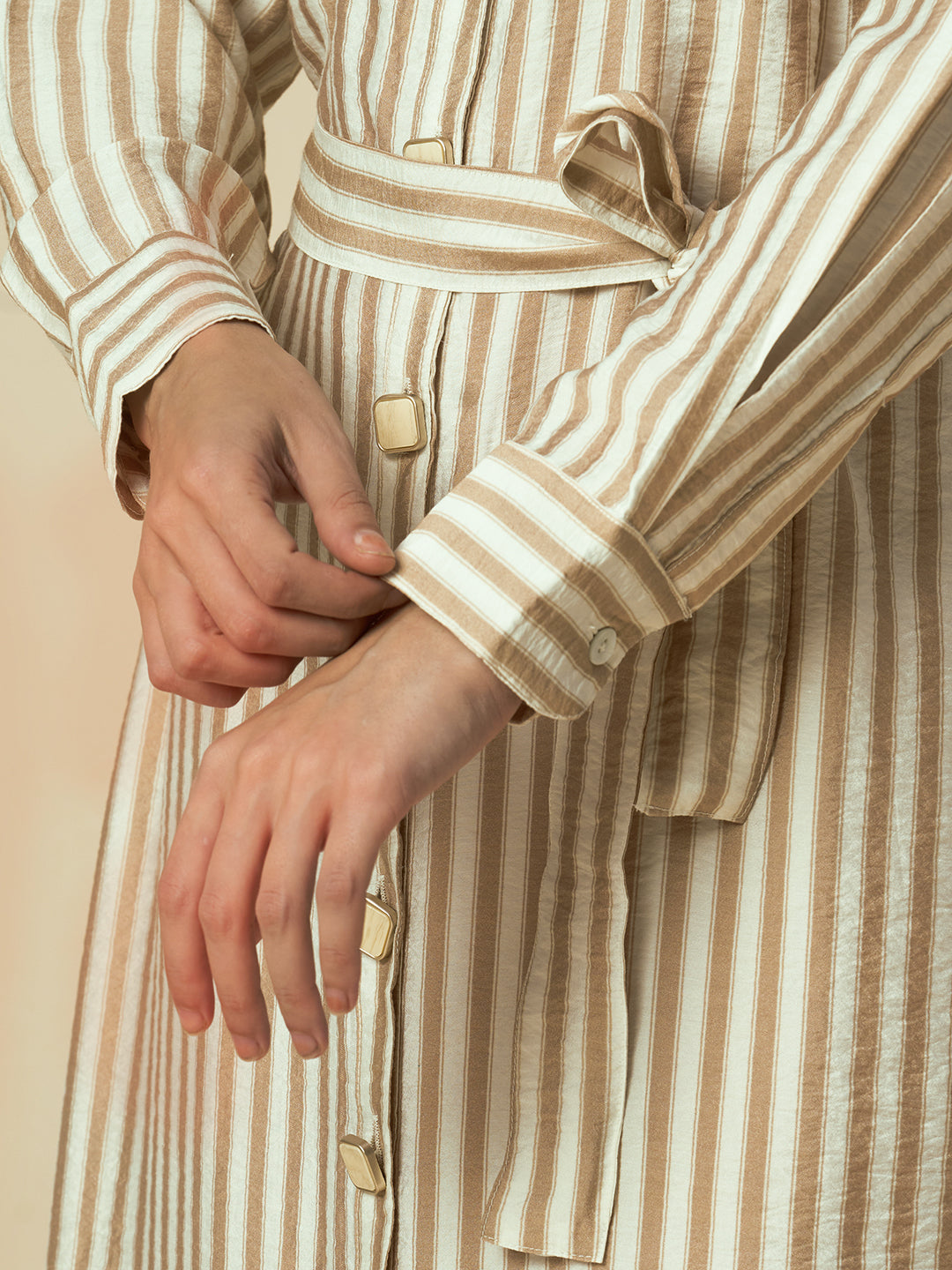 CRUSHED STRIPED SHIRT DRESS
