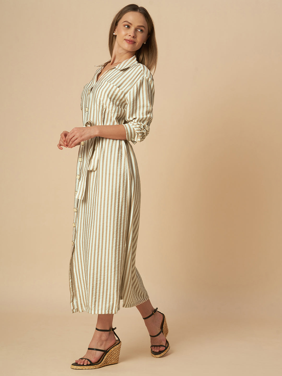 CRUSHED STRIPED SHIRT DRESS