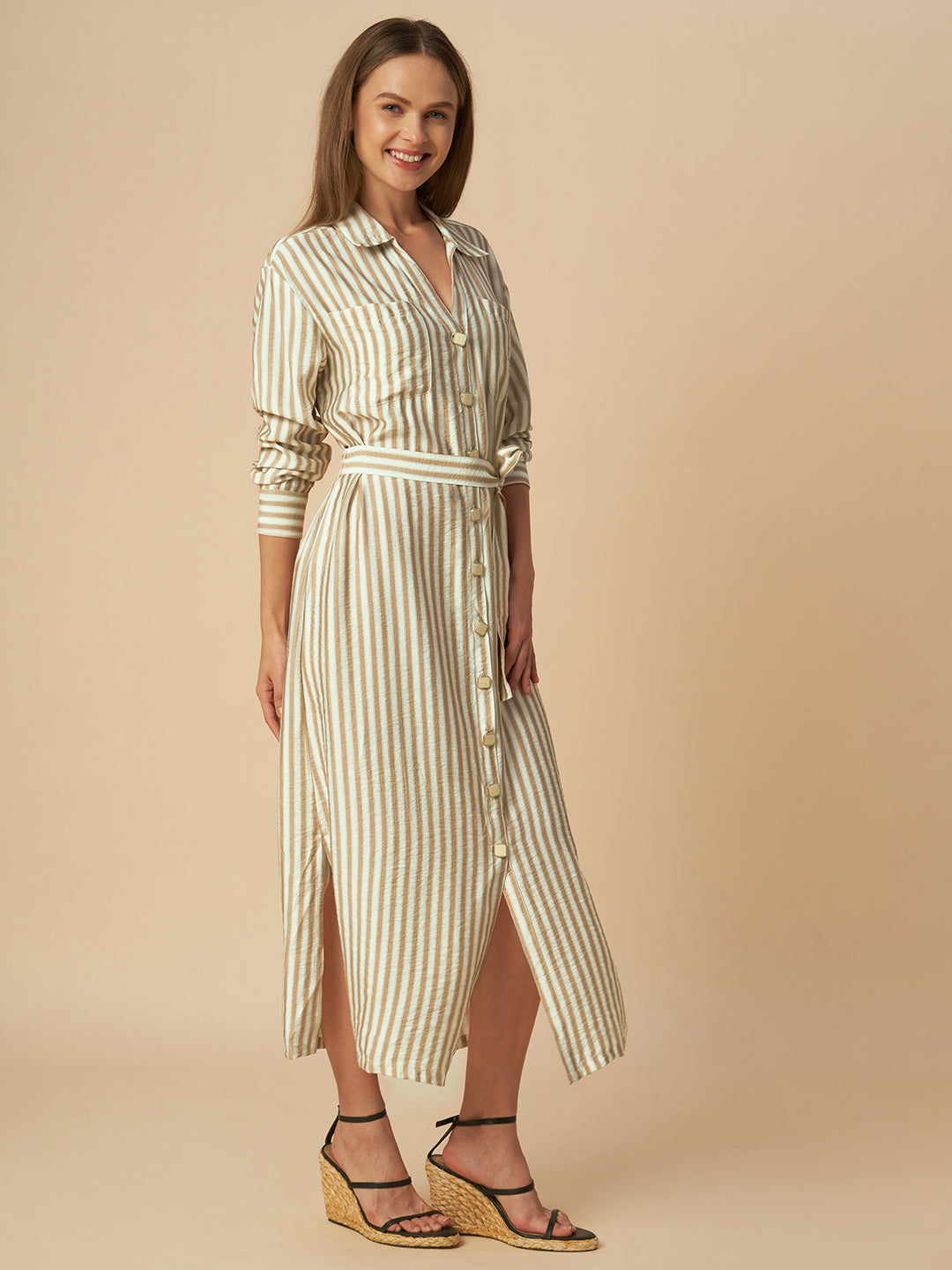 CRUSHED STRIPED SHIRT DRESS