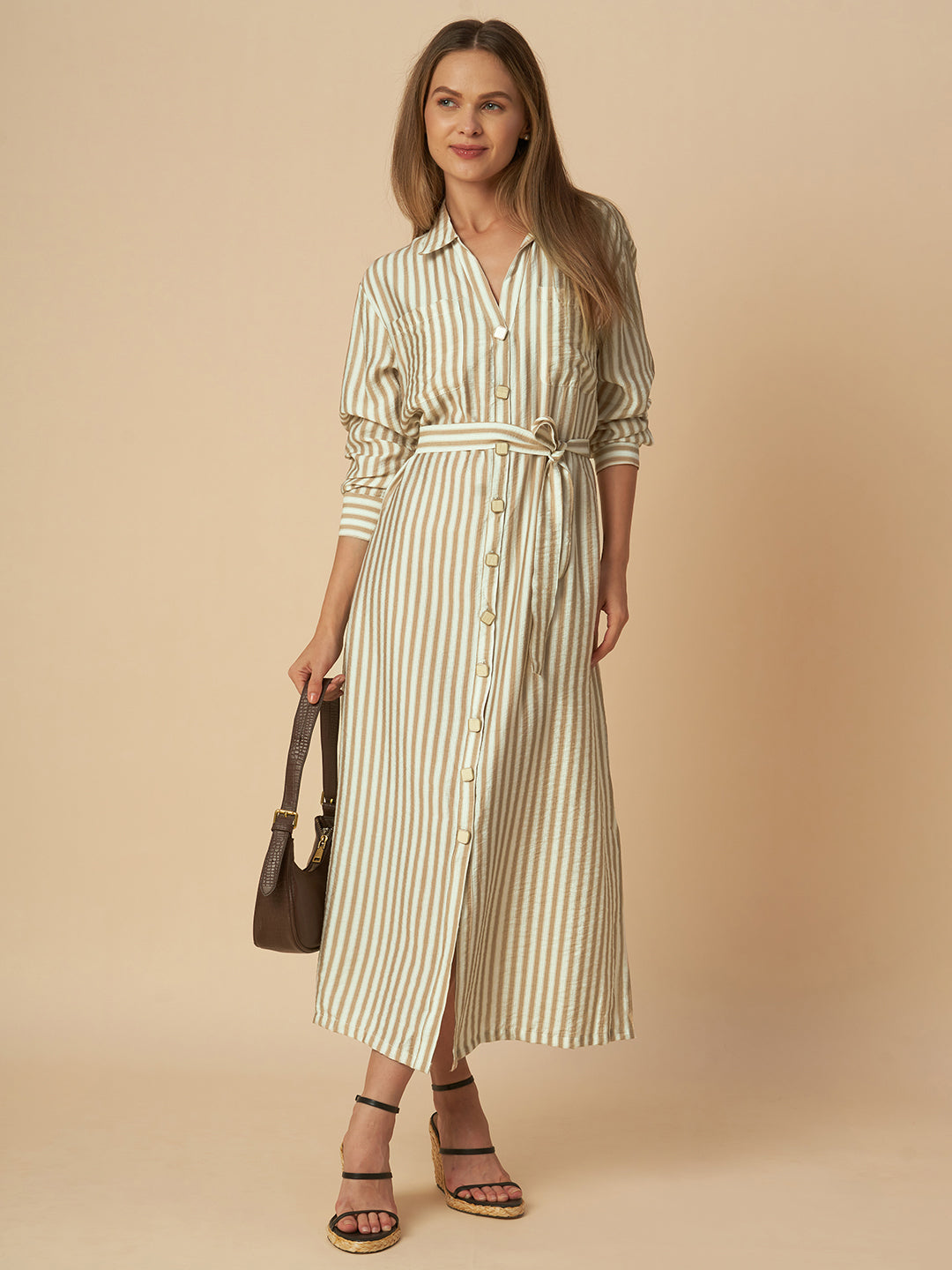 CRUSHED STRIPED SHIRT DRESS