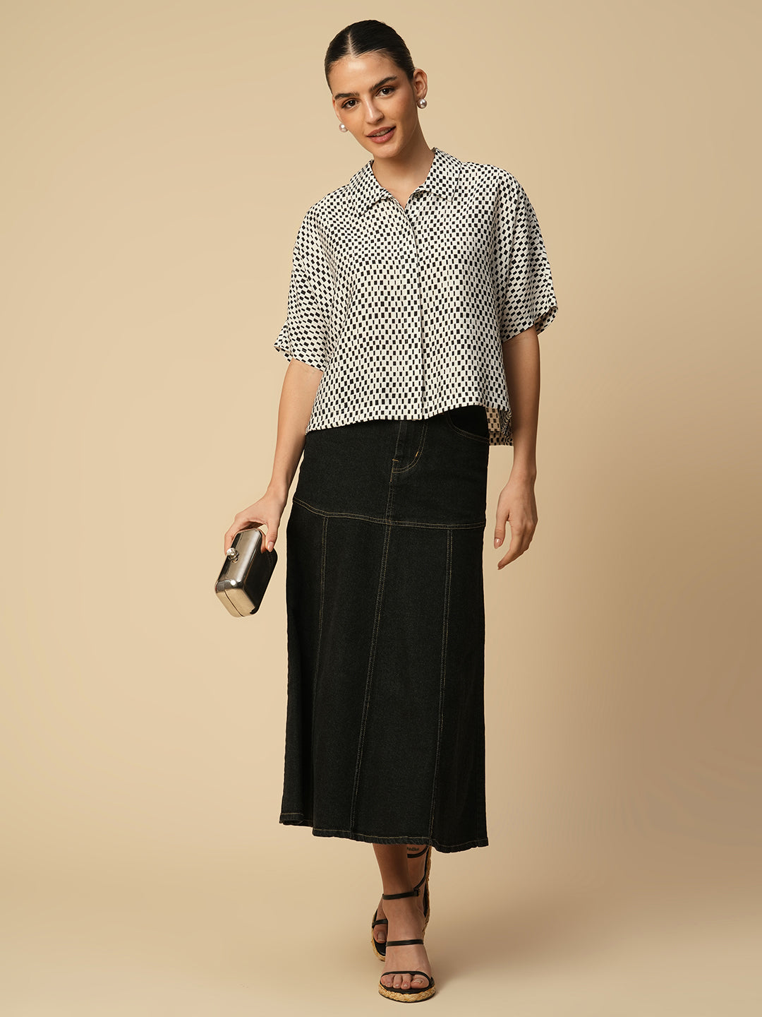 VISCOSE POLYAMIDE OVERSIZED BOXY CROPPED FLUID SHIRT