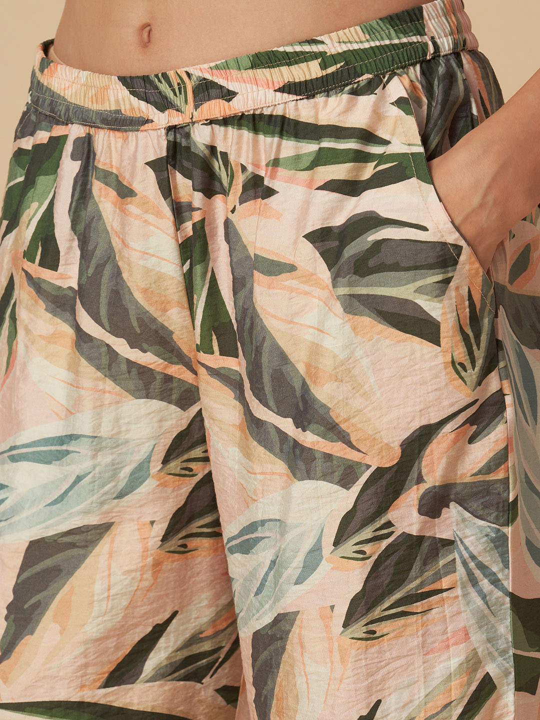 DENIM LONGLINE TUNIC & PRINTED WIDE LEG PJ SET