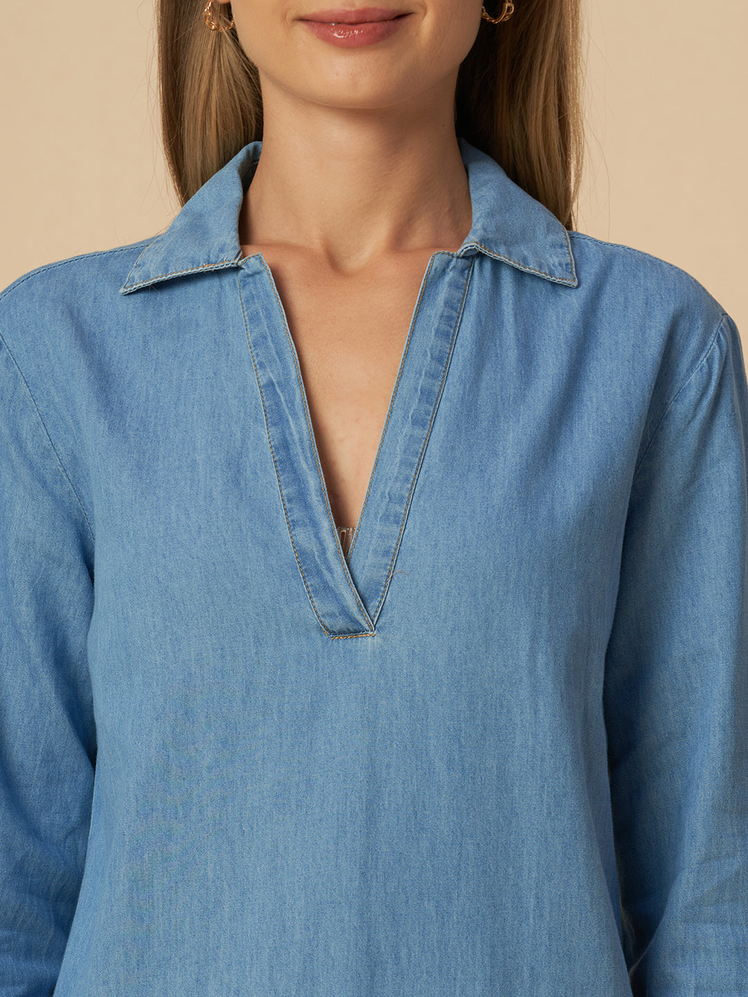 DENIM LONGLINE TUNIC & PRINTED WIDE LEG PJ SET