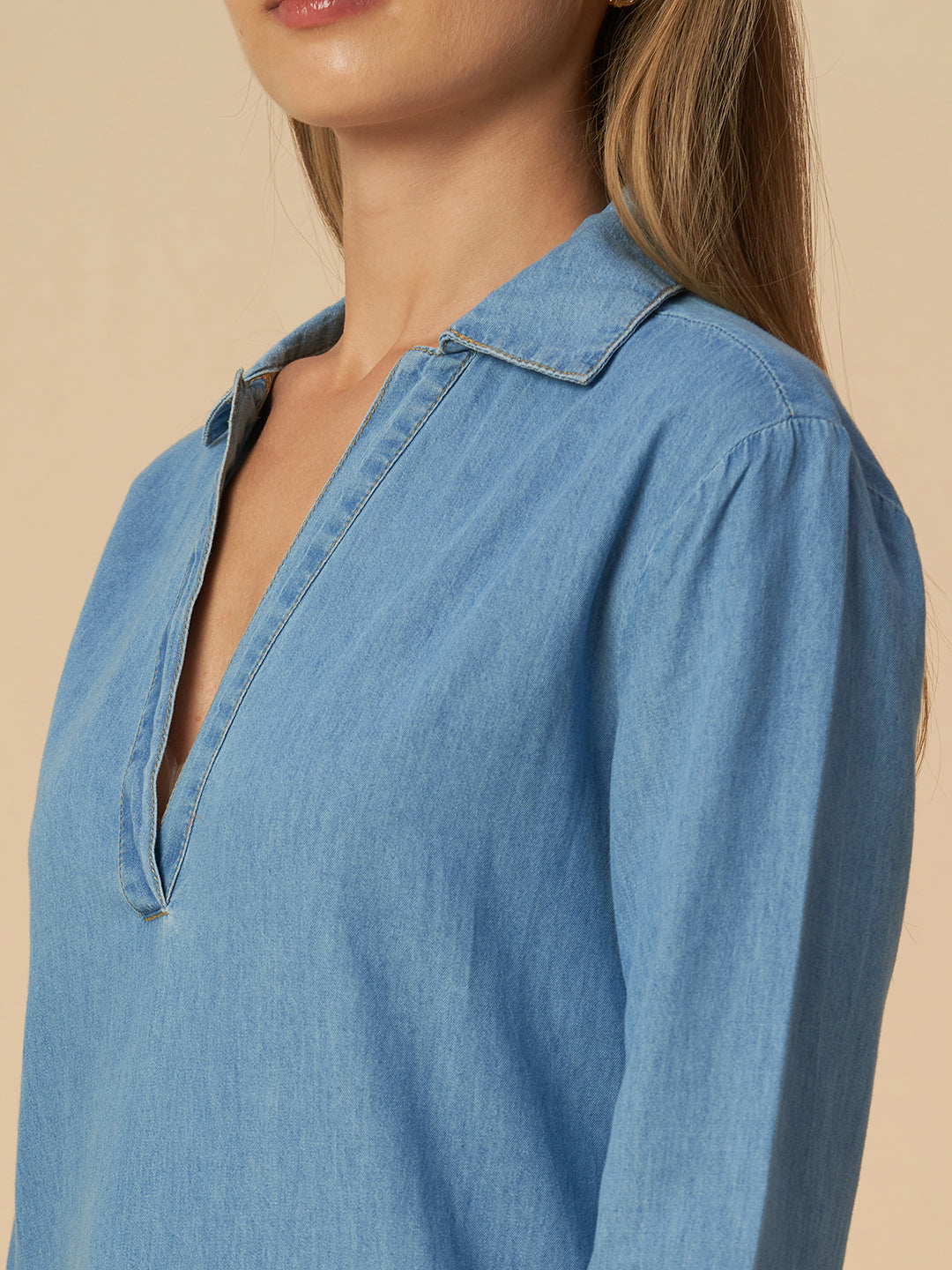 DENIM LONGLINE TUNIC & PRINTED WIDE LEG PJ SET