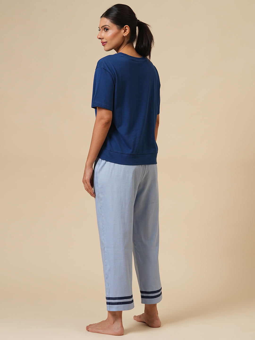 COTTON JERSEY  TEE & CHAMBRAY PJ NIGHTSUIT