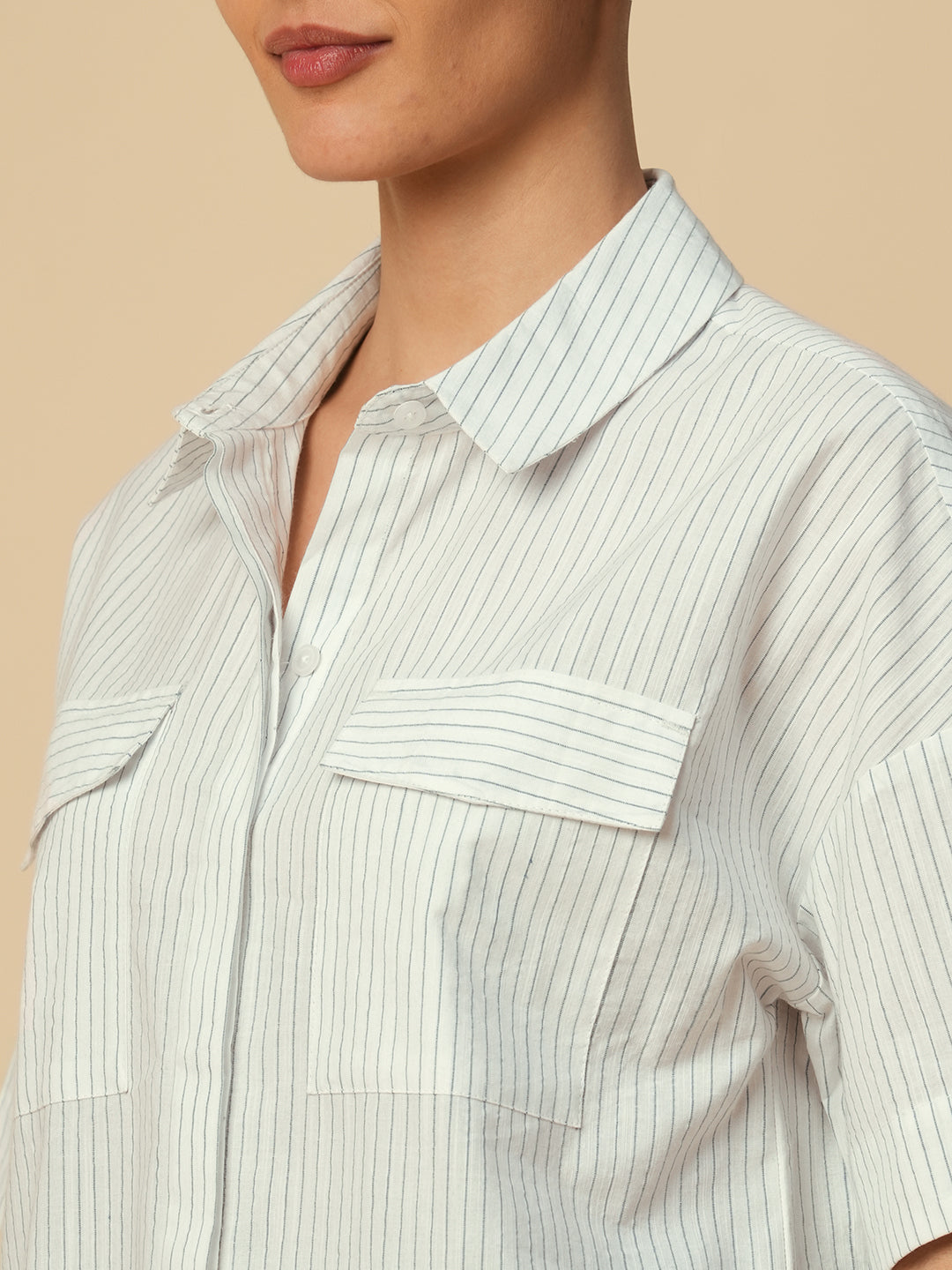 COTTON STRIPED OVERSIZED CROPPED SHIRT