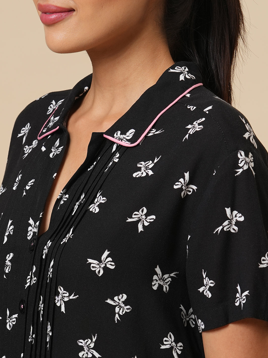 BOW PRINTED VISCOSE NIGHTSUIT