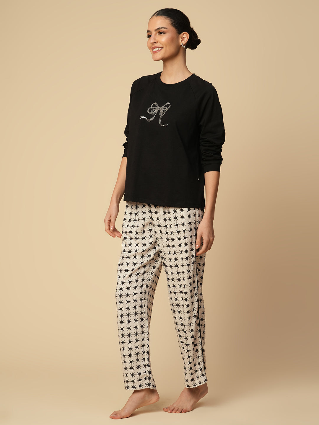 FOIL PRINTED TEE & STARBURST PRINTED VISCOSE PJ SET