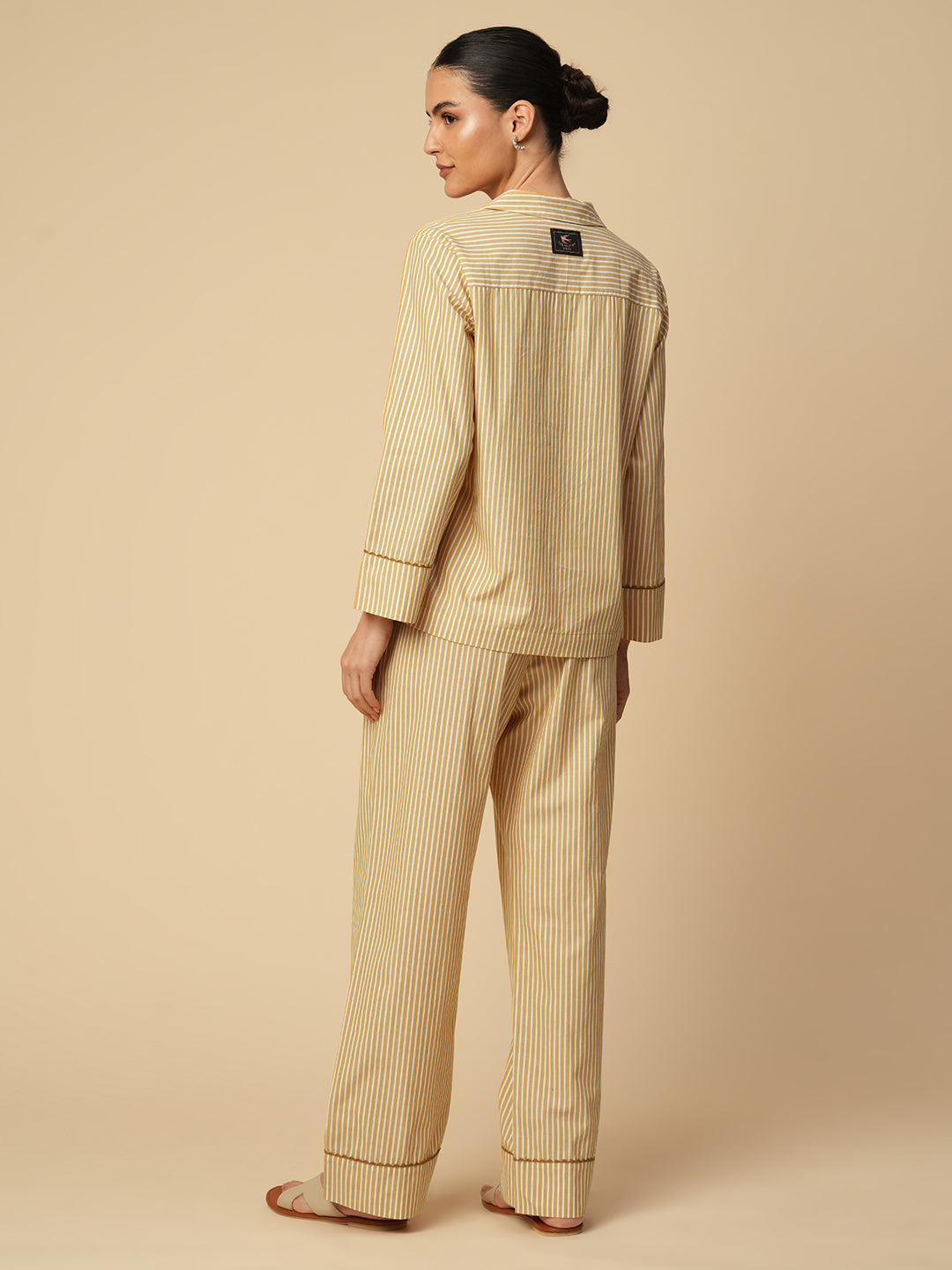 STRIPED COTTON NIGHTSUIT W/ RIC RAC DETAILING