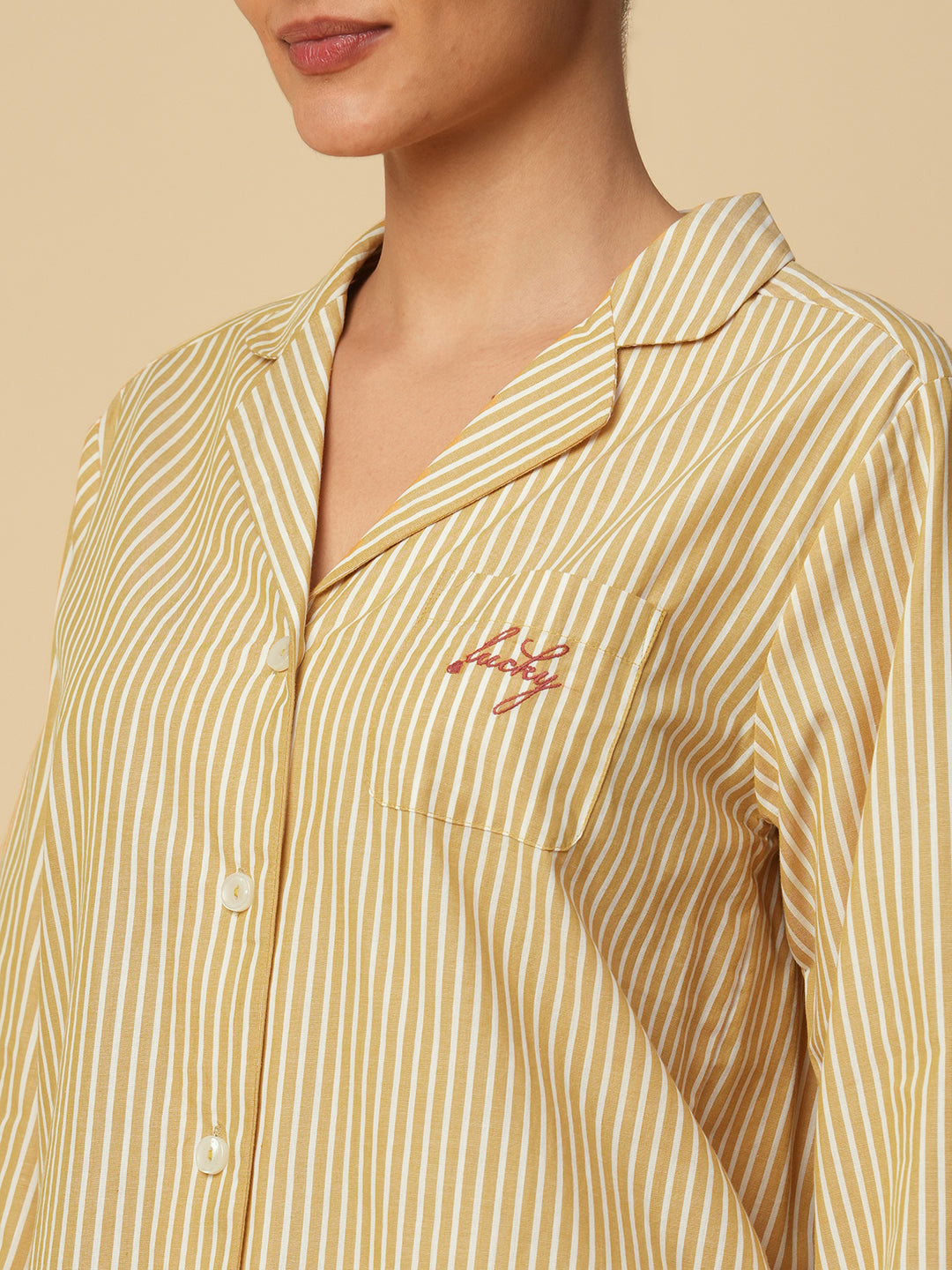 STRIPED COTTON NIGHTSUIT W/ RIC RAC DETAILING