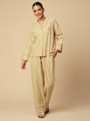 STRIPED COTTON NIGHTSUIT W/ RIC RAC DETAILING