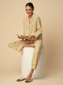 STRIPED COTTON NIGHTSUIT W/ RIC RAC DETAILING
