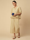 STRIPED COTTON EMBROIDERED LOUNGE SET
