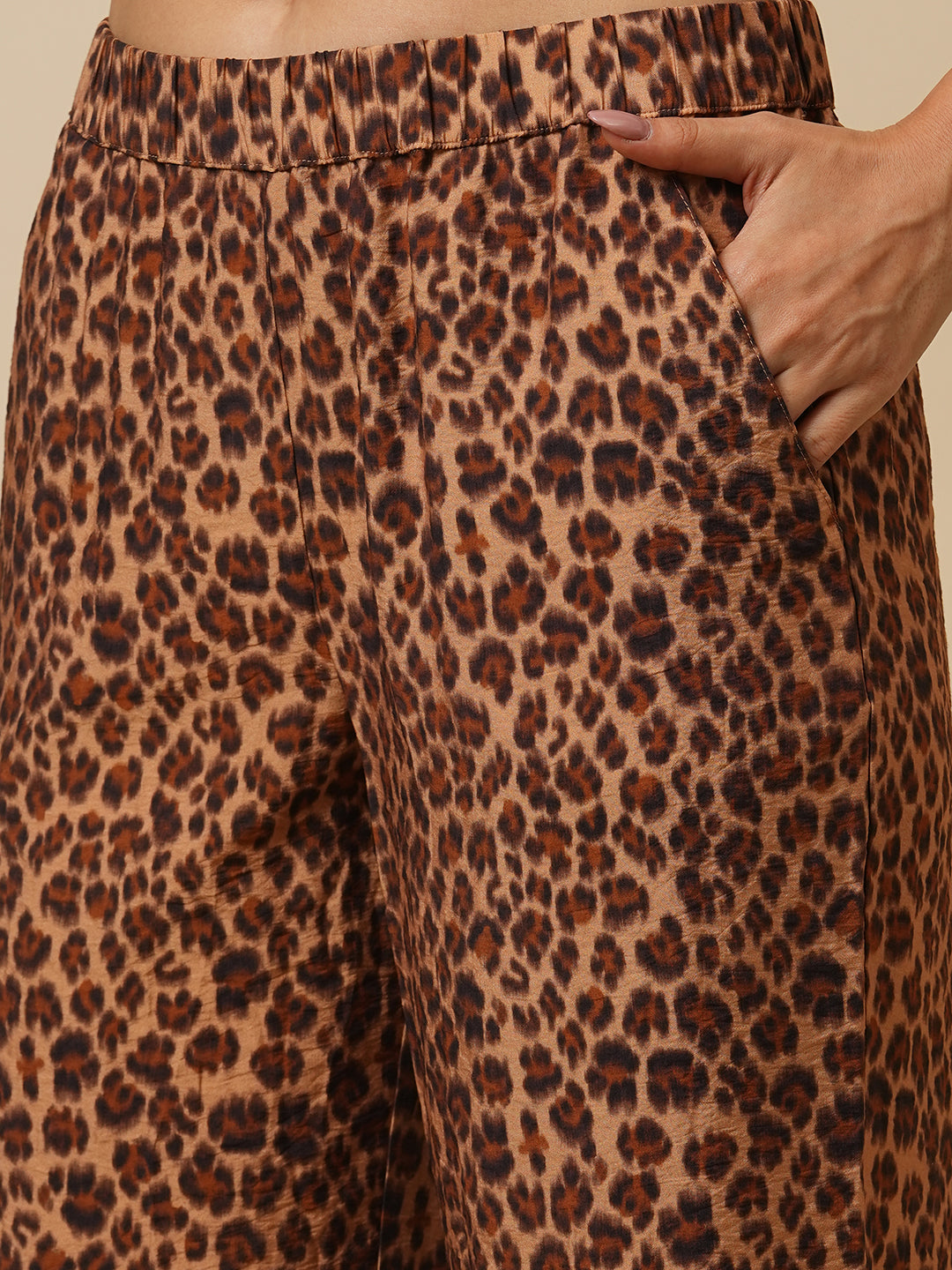 FLUID DENIM & LEOPARD PRINTED WIDE LEG PJ SET