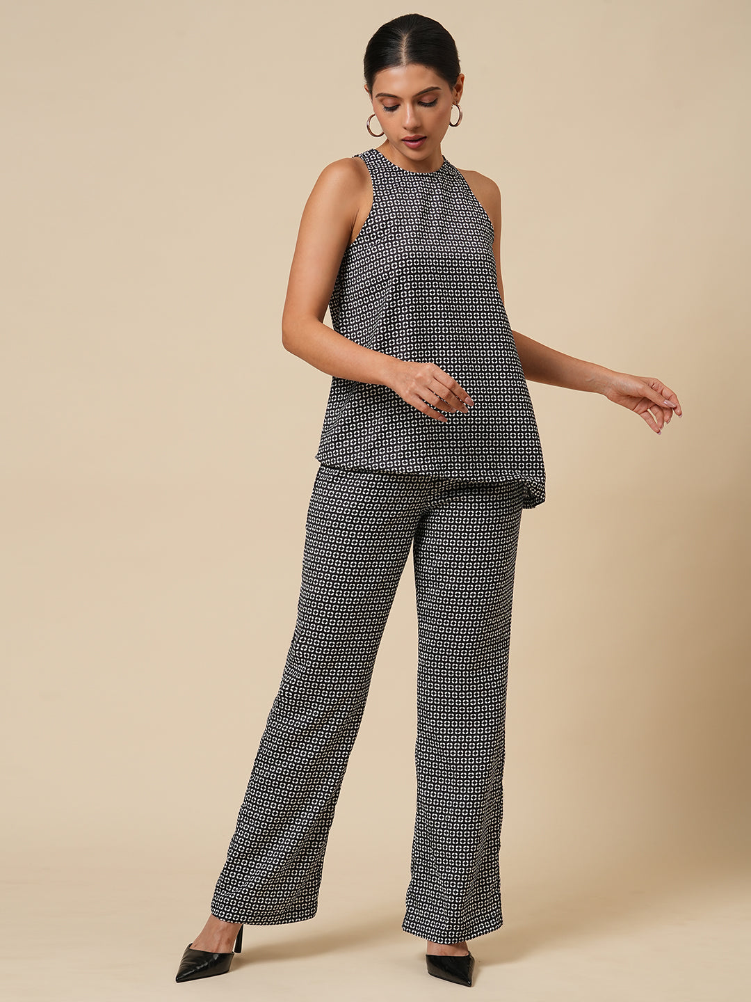 INCUT ASSYMETRICAL TOP & PULL ON PANTS CO-ORD SET