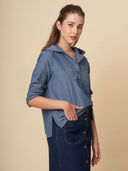 STRIPED DENIM HOODIE