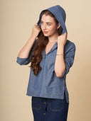 STRIPED DENIM HOODIE