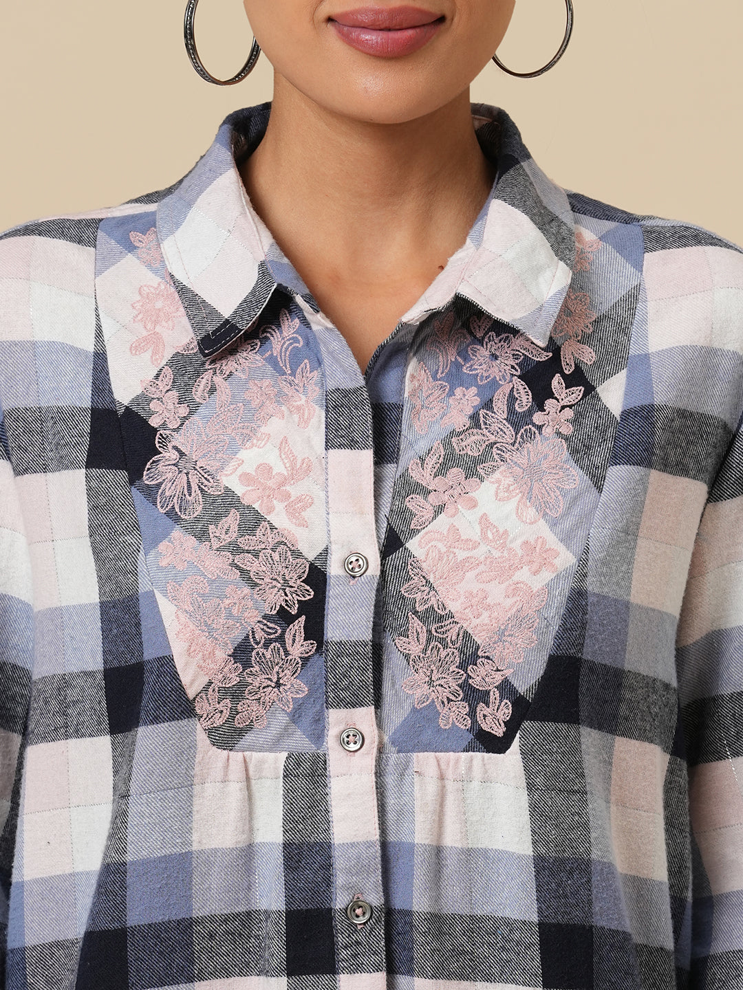 FLANNEL CHECKERED EMBROIDERED YOKE SHIRT