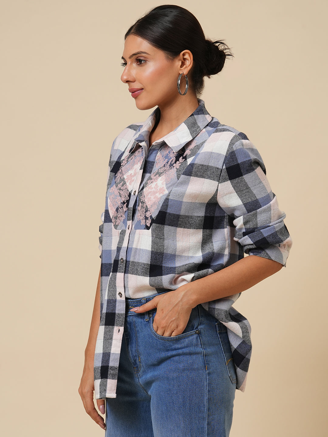 FLANNEL CHECKERED EMBROIDERED YOKE SHIRT