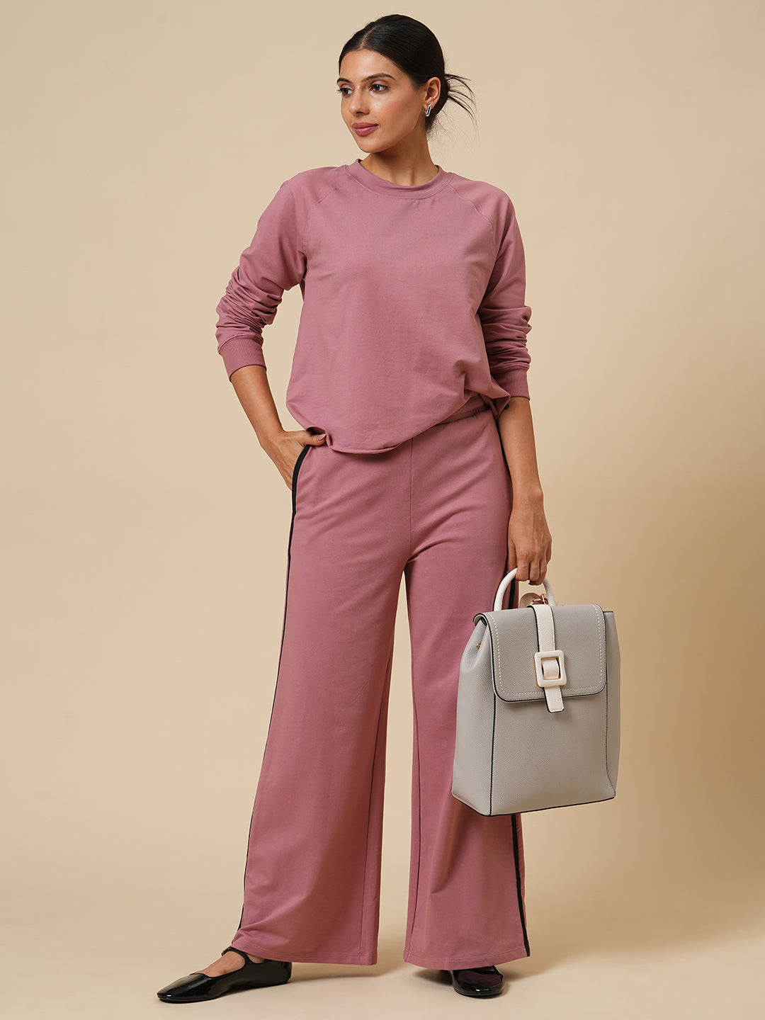 FRENCH TERRY SWEATSHIRT & WIDE LEG CO-ORD SET