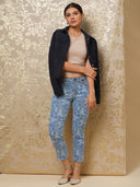 BAROQUE PRINTED DENIM SLIM FIT CROPPED JEANS