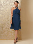 VISCOSE CREPE DOBBY HALTER DRESS