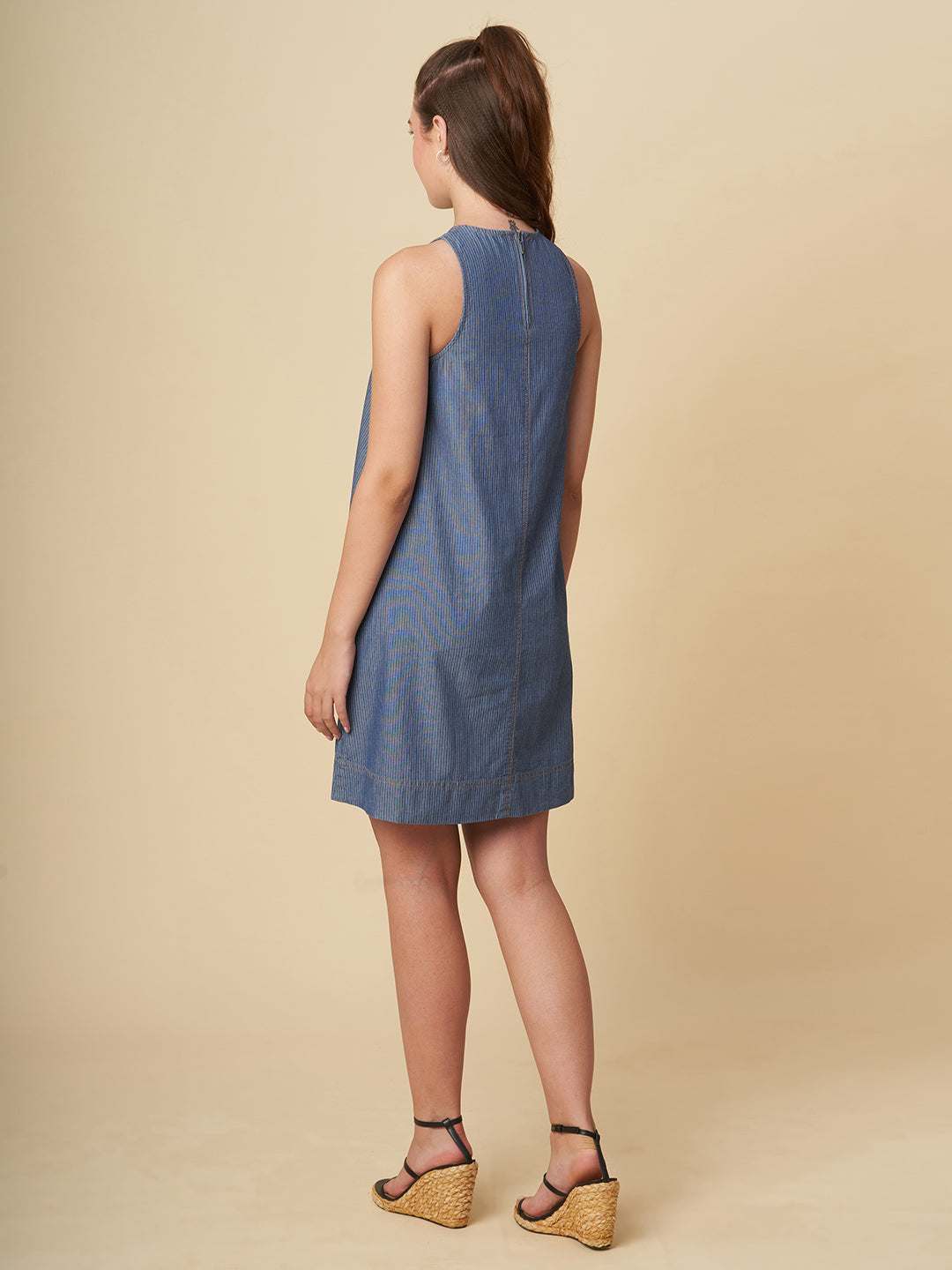 chemistry denim dress Women's Piece Dyed Denim Dress with Frayed Hem Wash Lab washlabshop