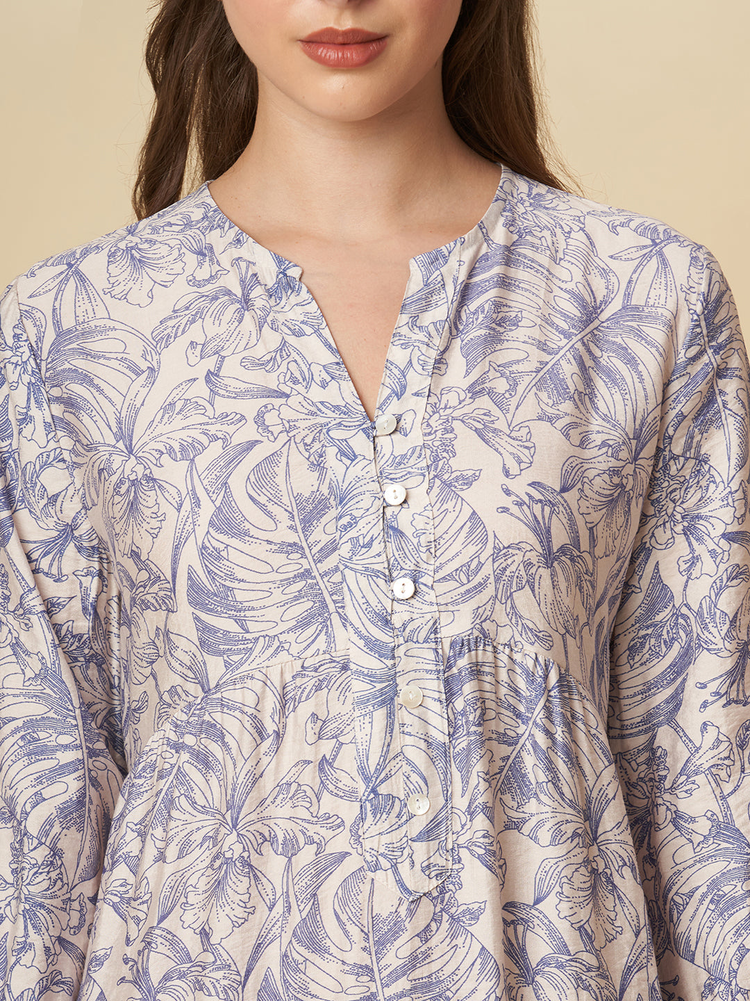 CRUSHED VISCOSE LONGLINE TUNIC & CROPPED DENIM PJ SET