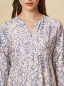 CRUSHED VISCOSE LONGLINE TUNIC & CROPPED DENIM PJ SET
